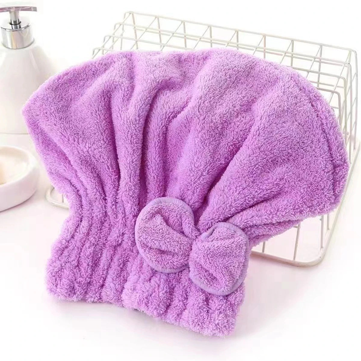 1Pc Microfiber Hair Drying Head Wrap Towel with Bow-Knot