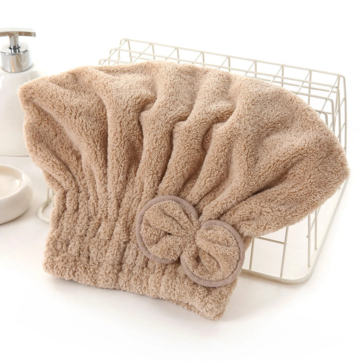 1Pc Microfiber Hair Drying Head Wrap Towel with Bow-Knot