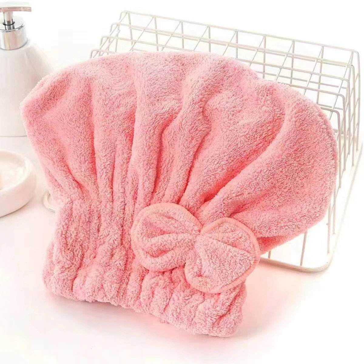 1Pc Microfiber Hair Drying Head Wrap Towel with Bow-Knot