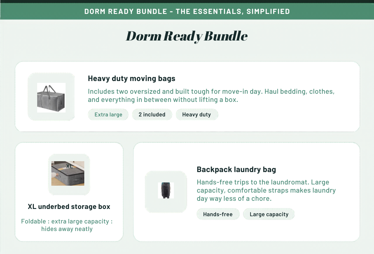 Dorm Ready Bundle - Move-In bags, UnderBed Storage and Laundry Bag