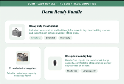 Dorm Ready Bundle - Move-In bags, UnderBed Storage and Laundry Bag