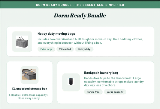 Dorm Ready Bundle - Move-In bags, UnderBed Storage and Laundry Bag