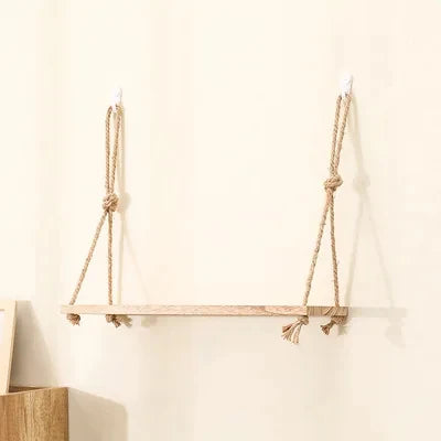 Wooden Floating Shelves with Hanging Rope - 1/2/3 tier