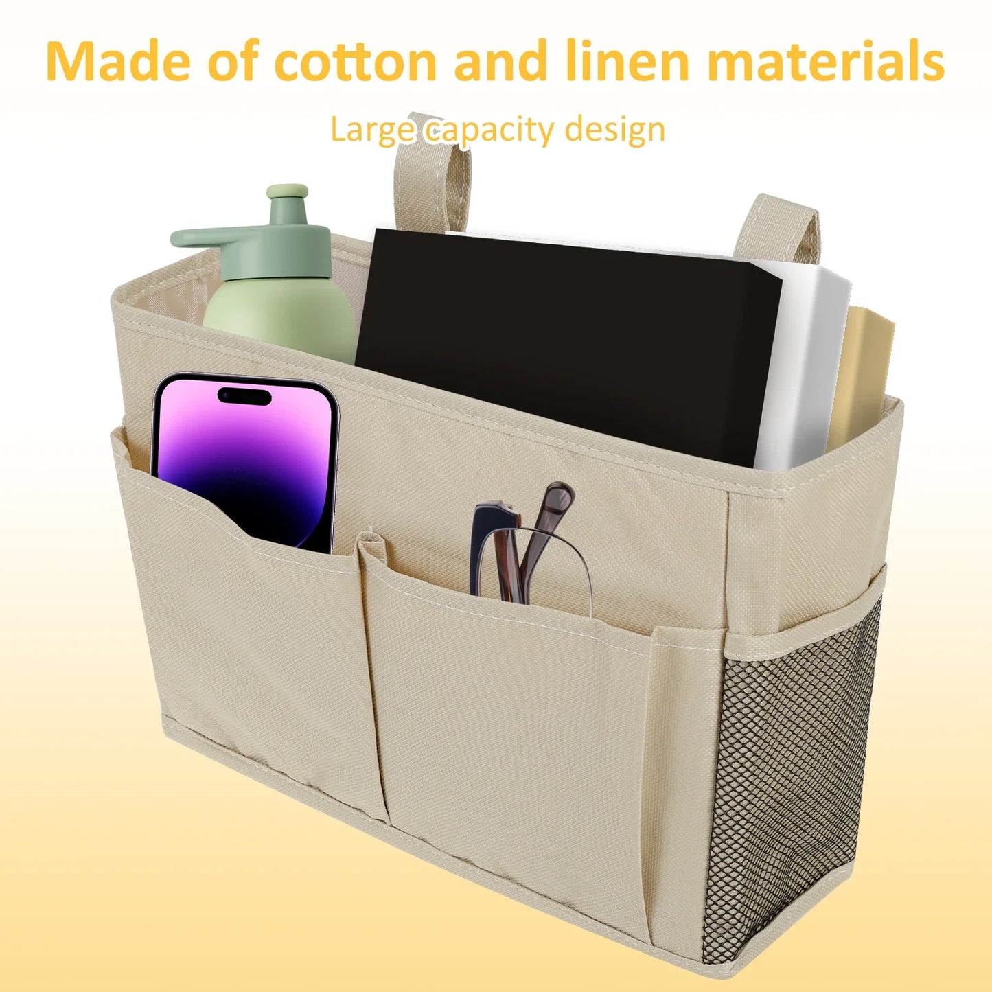 Bedside Caddy Organizer – 4-Pocket Cotton Caddy Organizer for Dorm Rooms, Bedrooms