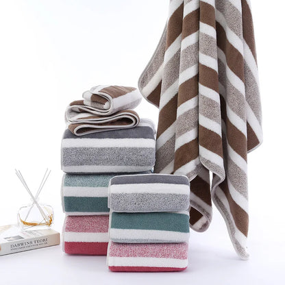 Premium Dorm Towel Set, Soft and Absorbent Hand and Bath Towel, Striped Pattern Bathroom Towel