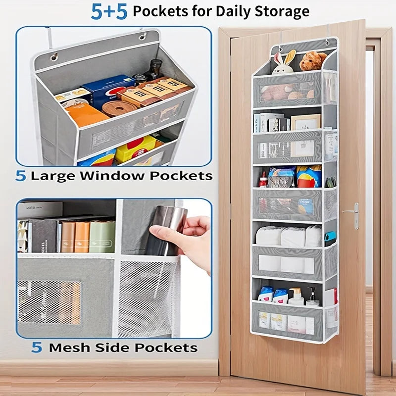 5-Shelf Hanging Storage Organizer - Behind Door, Anti-Tilt, 5 Large Capacity Pockets, perfect for bedroom or bathroom use.