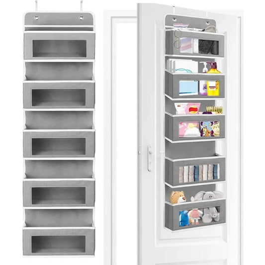 5-Shelf Hanging Storage Organizer - Behind Door, Anti-Tilt, with 5 large pockets, perfect for bedroom or bathroom use.