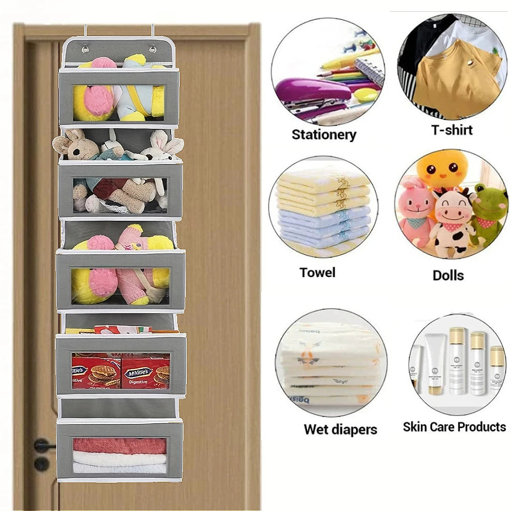 Effortlessly organize with the 5-Shelf Hanging Storage Organizer - Behind Door, Anti-Tilt, for bedroom and bathroom use.