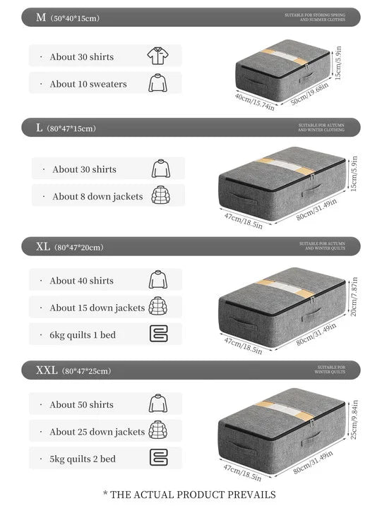 Extra-large capacity underbed foldable clothing storage box