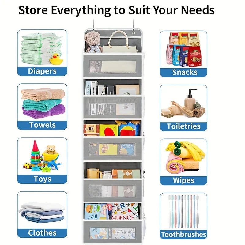 5-Shelf Hanging Storage Organizer - Behind Door features large capacity pockets, perfect for bedroom or bathroom organization.