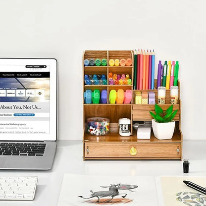 Wooden Desk Large Capacity Storage Box with Drawer for Dorm Room/School