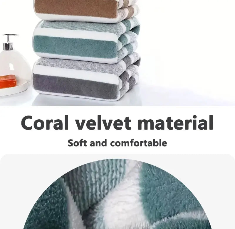 Premium Dorm Towel Set, Soft and Absorbent Hand and Bath Towel, Striped Pattern Bathroom Towel