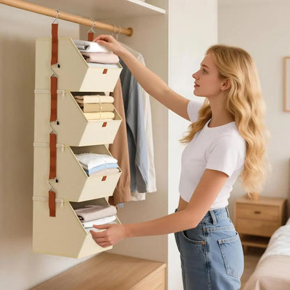 4-Tier Hanging Closet Organizer – Foldable Fabric Storage Bins for Dorm Rooms, Bedrooms & Small Spaces