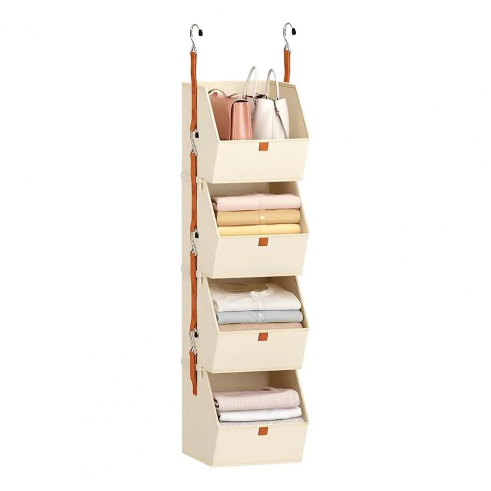 4-Tier Hanging Closet Organizer – Foldable Fabric Storage Bins for Dorm Rooms, Bedrooms & Small Spaces
