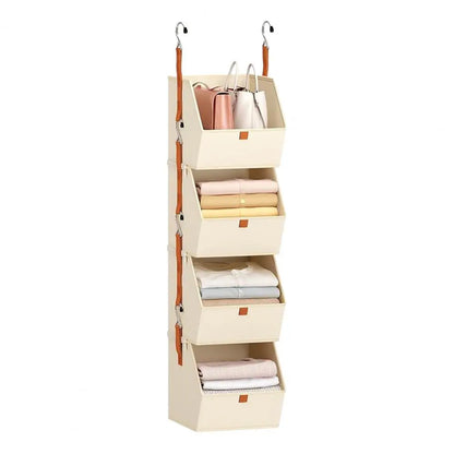 4-Tier Hanging Closet Organizer – Foldable Fabric Storage Bins for Dorm Rooms, Bedrooms & Small Spaces