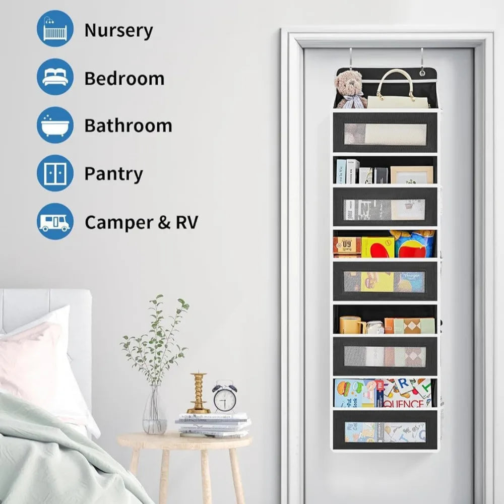 5-Shelf Hanging Storage Organizer - Behind Door, Anti-Tilt, ideal for bedroom and bathroom with 5 large capacity pockets.