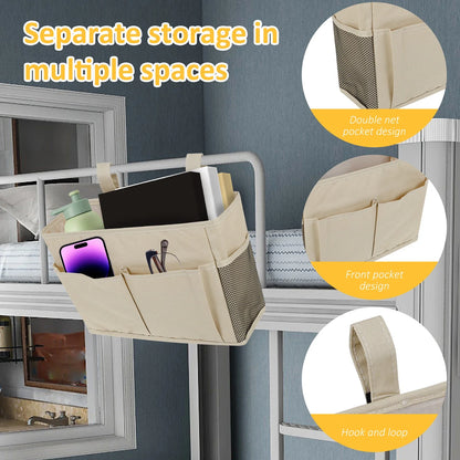 Bedside Caddy Organizer – 4-Pocket Cotton Caddy Organizer for Dorm Rooms, Bedrooms