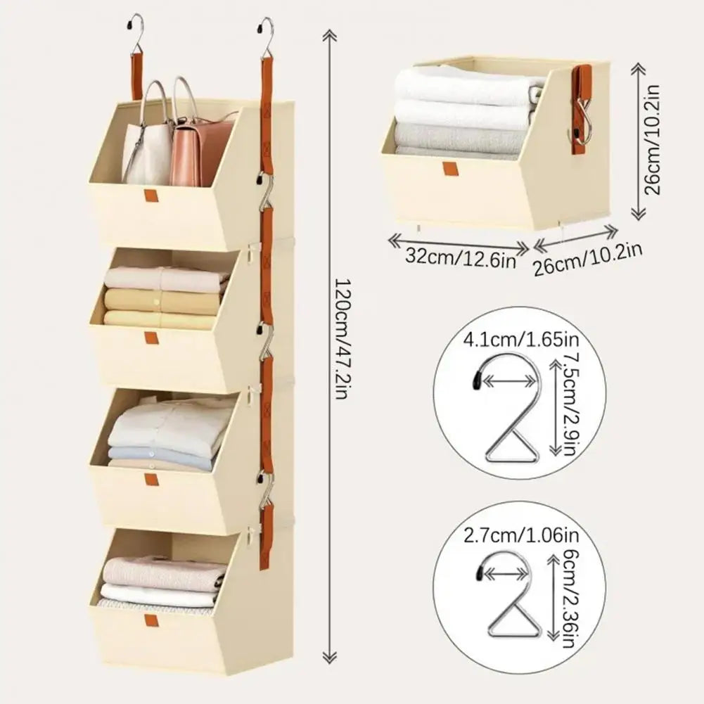 4-Tier Hanging Closet Organizer – Foldable Fabric Storage Bins for Dorm Rooms, Bedrooms & Small Spaces
