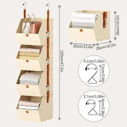 4-Tier Hanging Closet Organizer – Foldable Fabric Storage Bins for Dorm Rooms, Bedrooms & Small Spaces