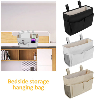 Bedside Caddy Organizer – 4-Pocket Cotton Caddy Organizer for Dorm Rooms, Bedrooms