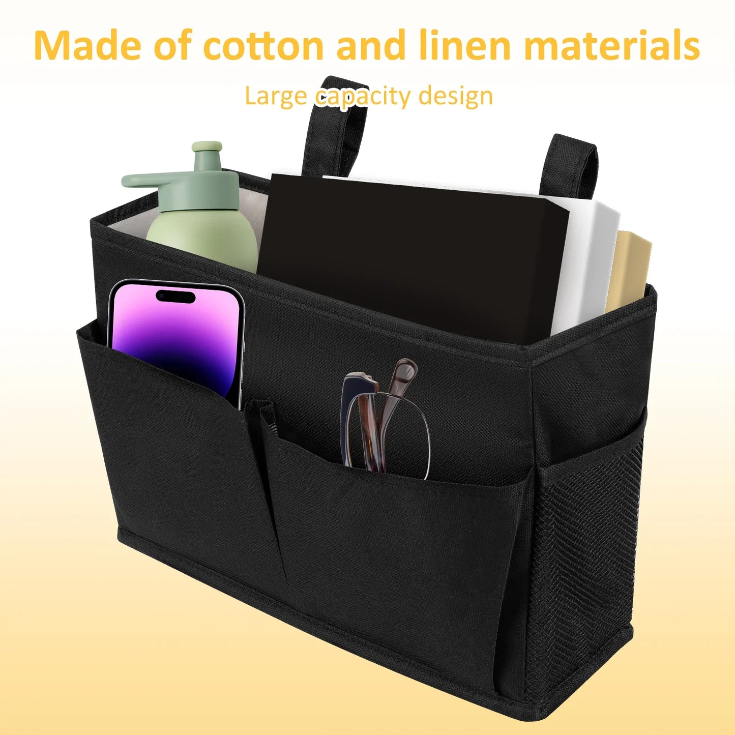 Bedside Caddy Organizer – 4-Pocket Cotton Caddy Organizer for Dorm Rooms, Bedrooms