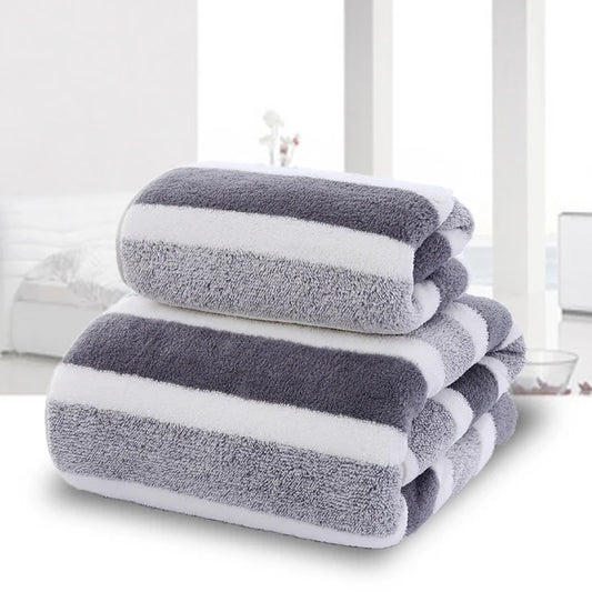 Premium Dorm Towel Set, Soft and Absorbent Hand and Bath Towel, Striped Pattern Bathroom Towel