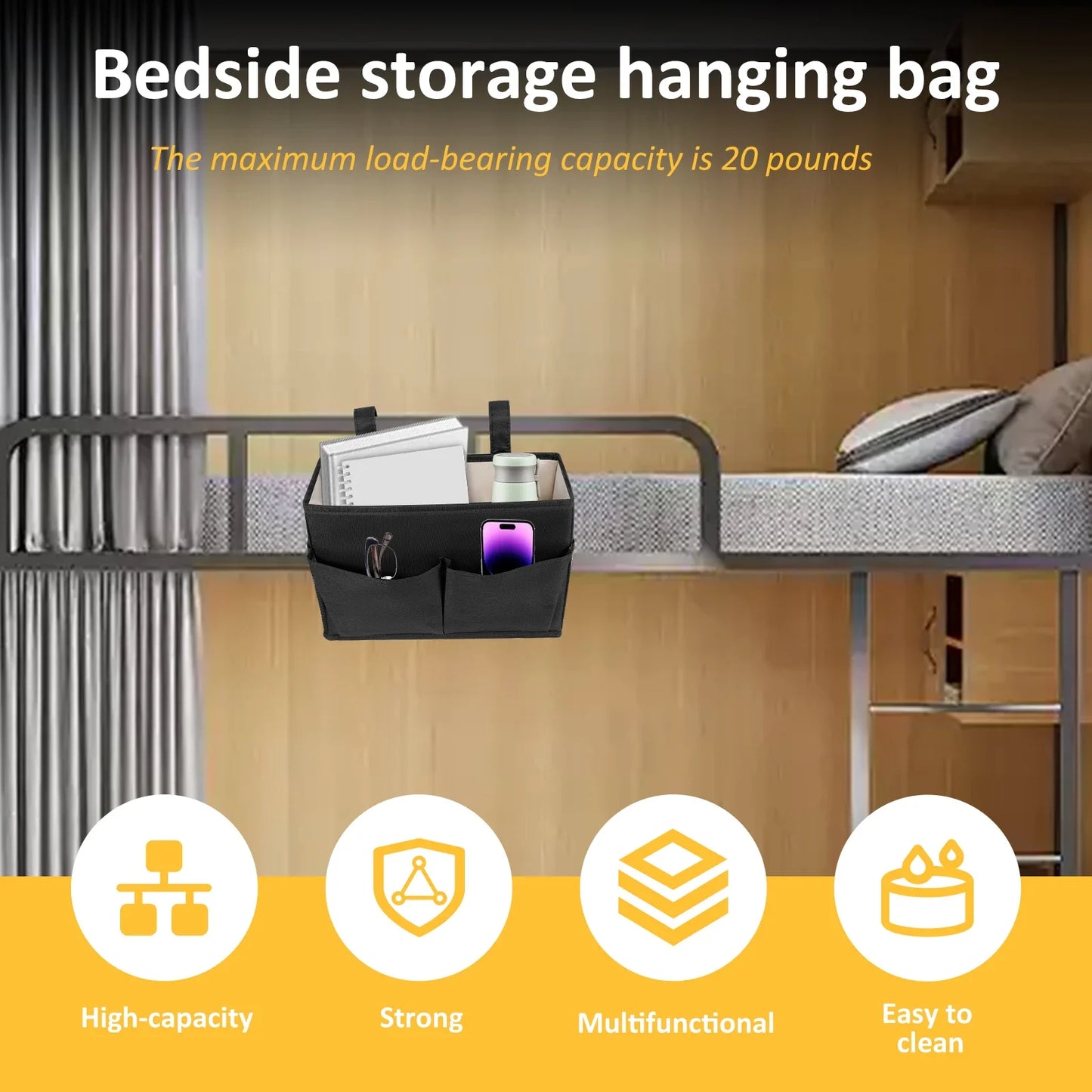 Bedside Caddy Organizer – 4-Pocket Cotton Caddy Organizer for Dorm Rooms, Bedrooms