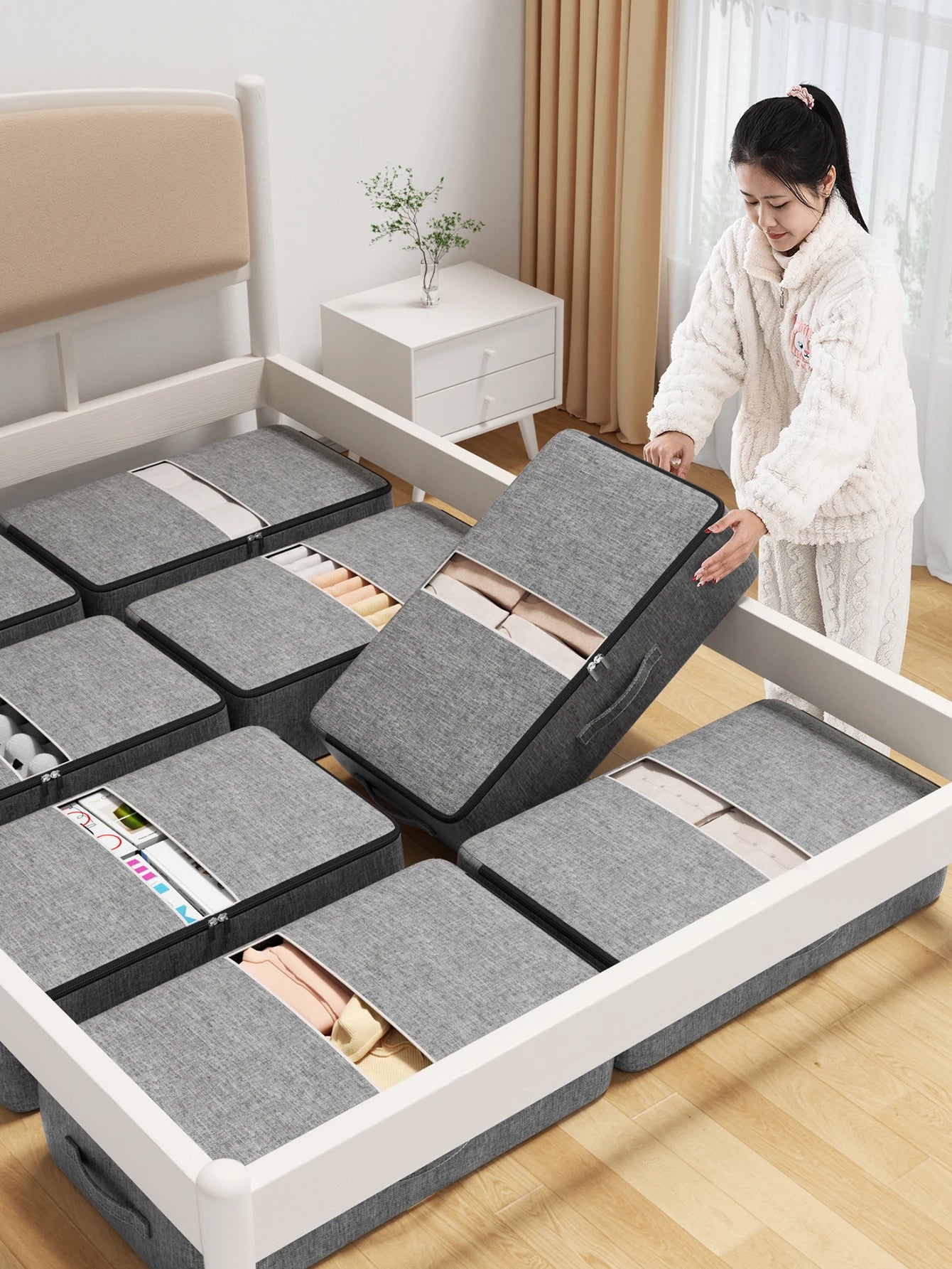 Extra-large capacity underbed foldable clothing storage box