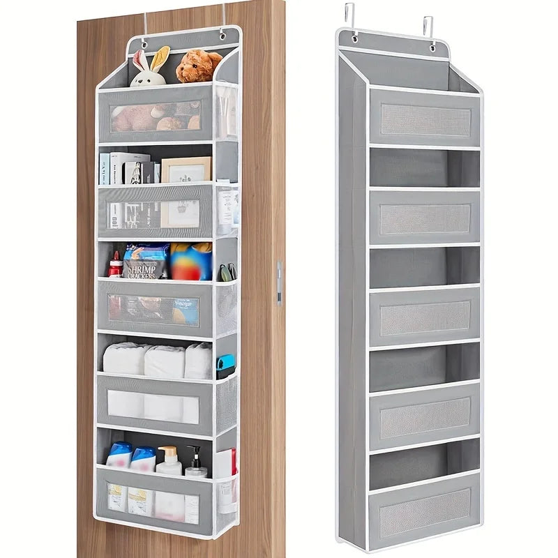 Maximize space with the 5-Shelf Hanging Storage Organizer - Behind Door, Anti-Tilt, perfect for bedroom or bathroom use.