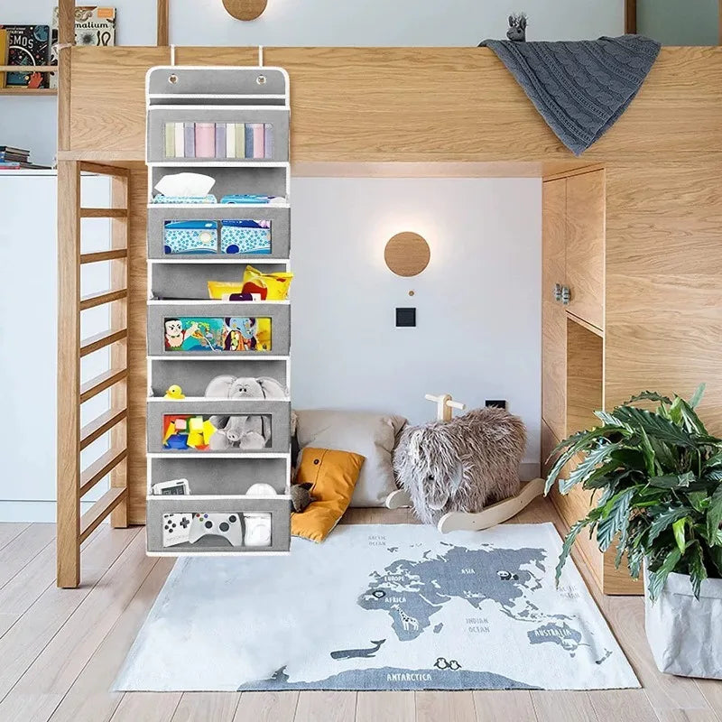 Organize your space with the 5-Shelf Hanging Storage Organizer - Behind Door, Anti-Tilt, perfect for bedroom or bathroom.
