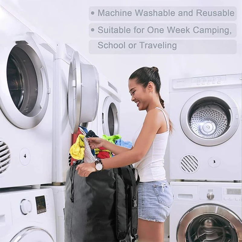 Backpack Laundry Bag with Pocket and Drawstring Closure for College