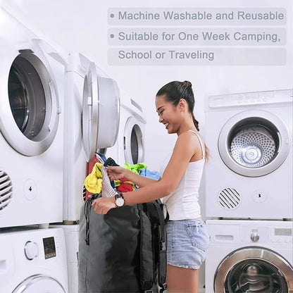 Backpack Laundry Bag with Pocket and Drawstring Closure for College