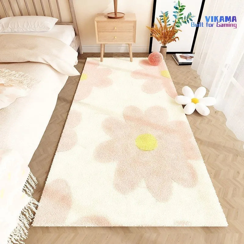 VIKAMA Bedroom Bedside Rug Dirty Resistant Faux Cashmere Cream Style