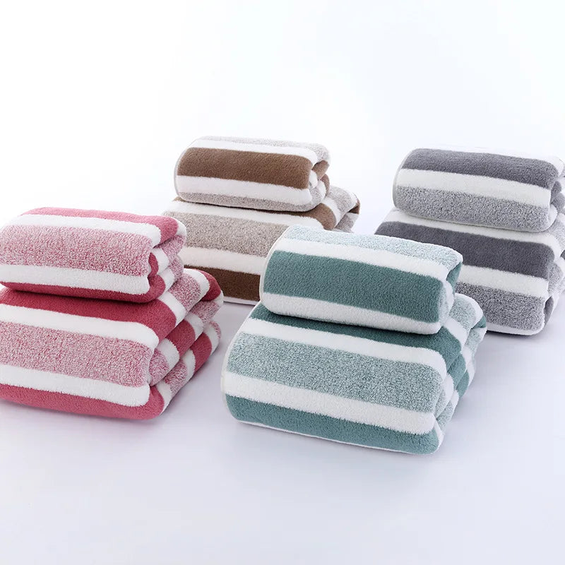 Premium Dorm Towel Set, Soft and Absorbent Hand and Bath Towel, Striped Pattern Bathroom Towel