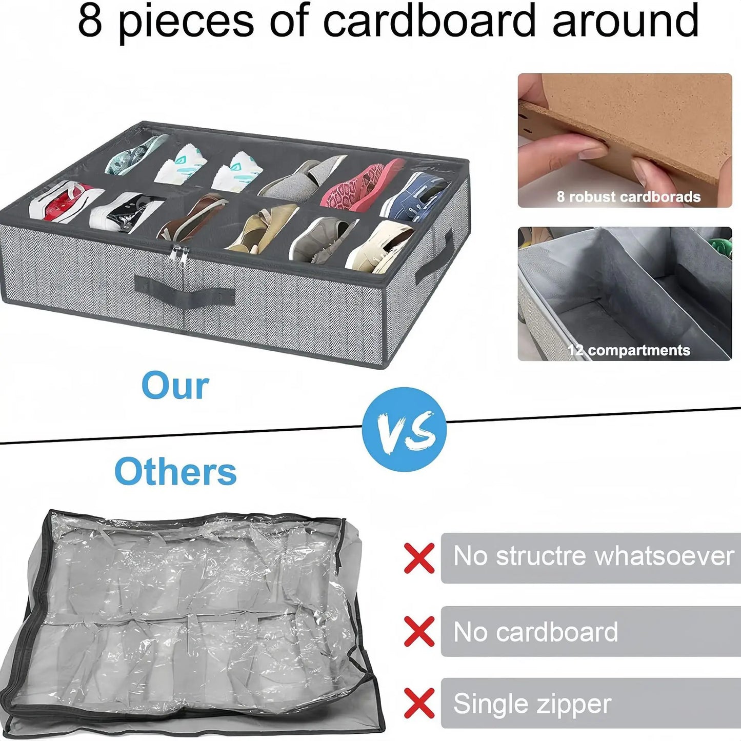 1 Piece Dorm Joys Underbed Breathable Shoe Storage Organizer, 12 to 16 pairs of shoes, with transparent window