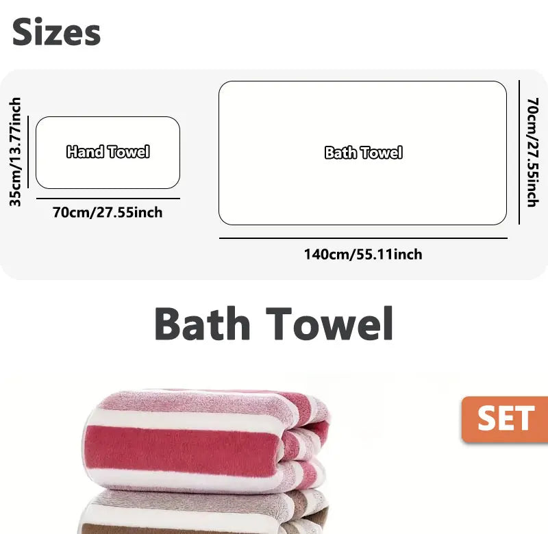 Premium Dorm Towel Set, Soft and Absorbent Hand and Bath Towel, Striped Pattern Bathroom Towel