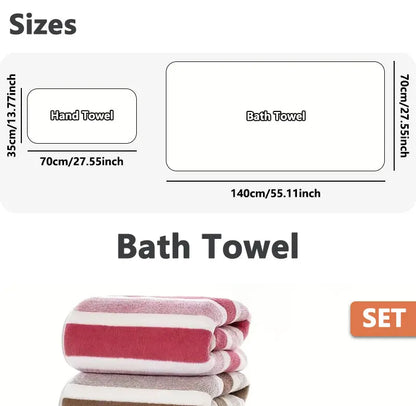 Premium Dorm Towel Set, Soft and Absorbent Hand and Bath Towel, Striped Pattern Bathroom Towel