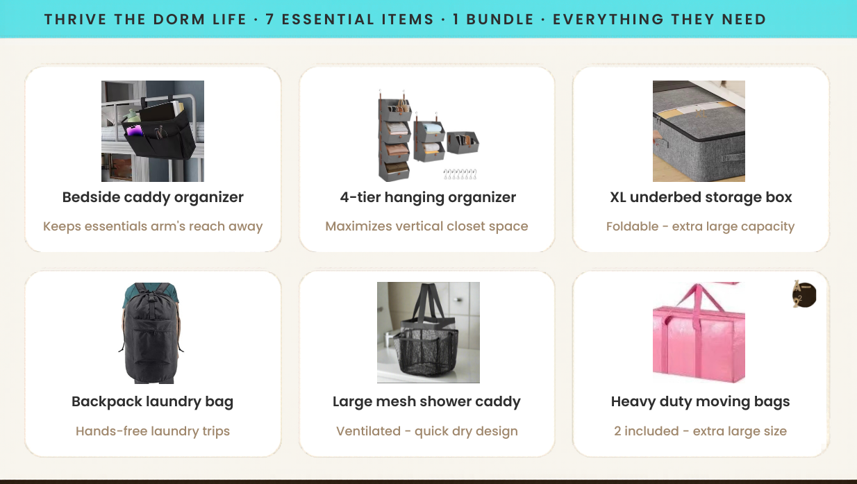 Thrive the Dorm Life Bundle – The Ultimate College Move-In Kit for New Students